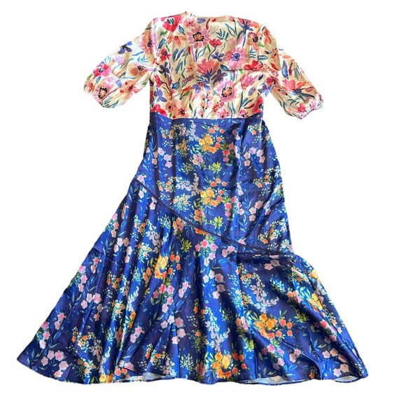 Hope & Ivy Maternity Tie Front Midi Tea Dress Satin Contrast Floral Size 14 NWOT - Picture 8 of 13